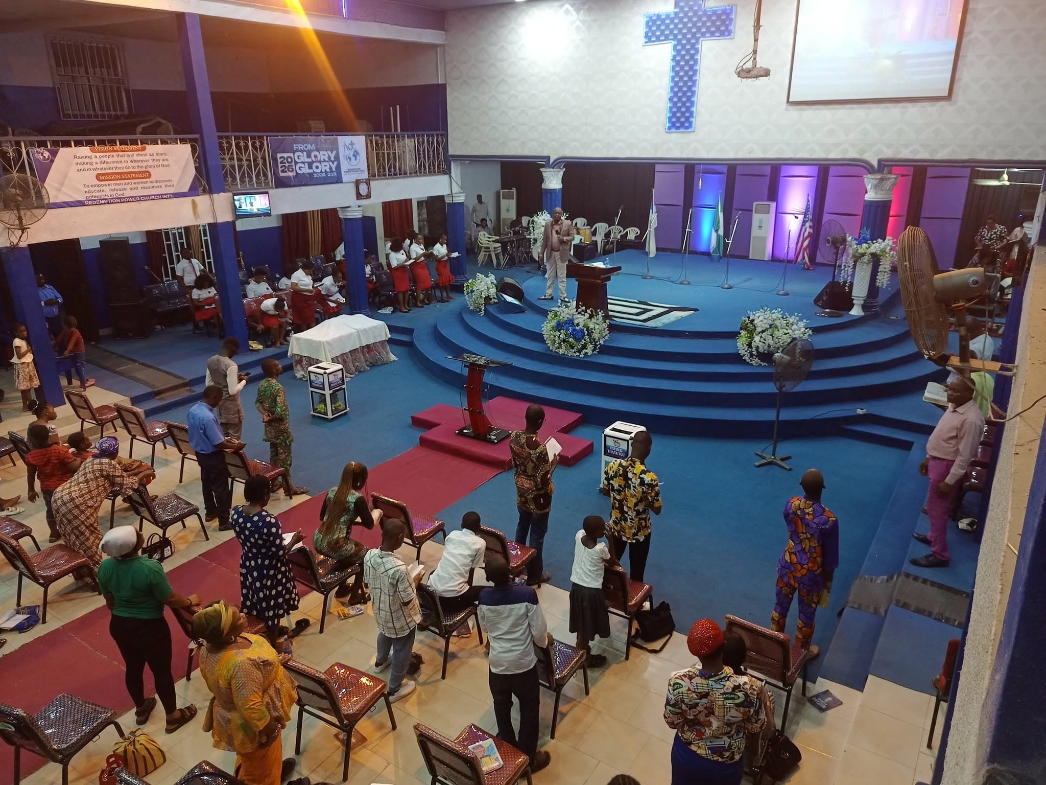 The sanctuary at the Ikot Ekpene headquarters during a Sunday service